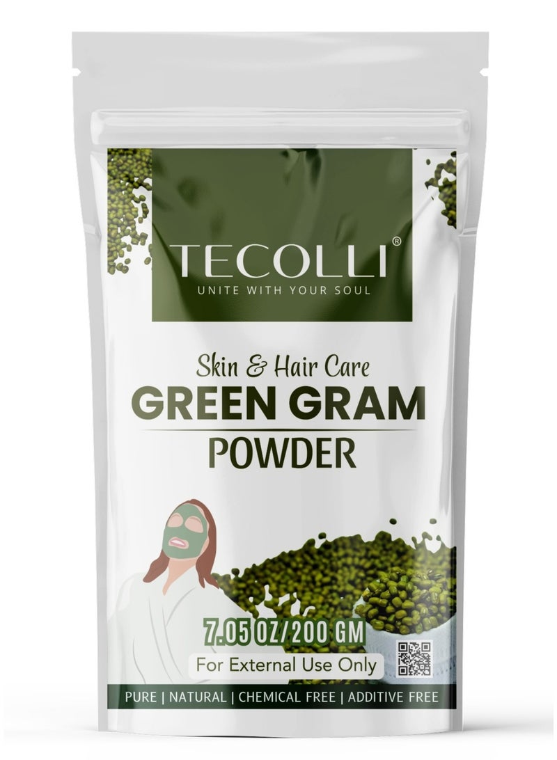 Tecolli® Pure Green Gram Powder (Moong Dal) for Skin & Hair Care | 100% Natural Face & Hair Cleanser | Chemical-Free, Traditional Herbal Beauty Powder-200G